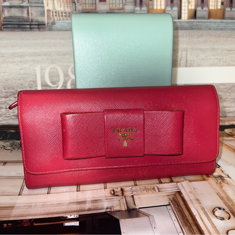 PRADA Saffiano continental flap bow wallet
